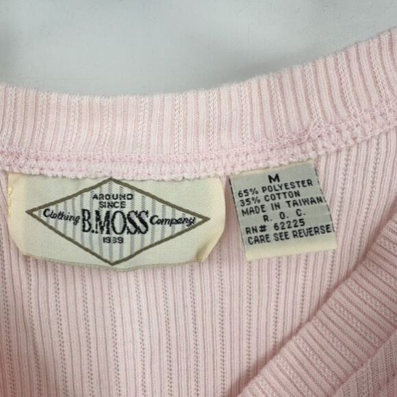 Y2K B. Moss Ribbed Henley Lettuce Trim Crop Shirt Pink & Blue Medium Baby Tee - Picture 13 of 16